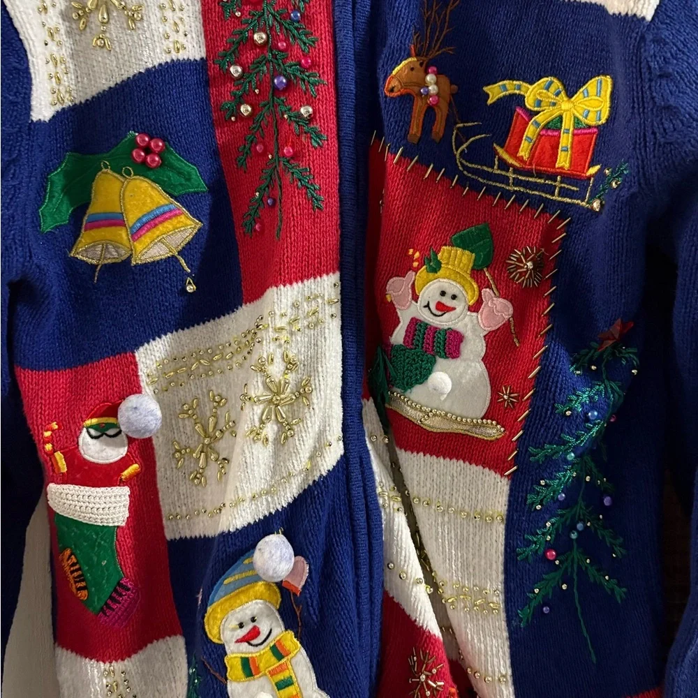 Holiday Themed Blue Cardigan Sweater